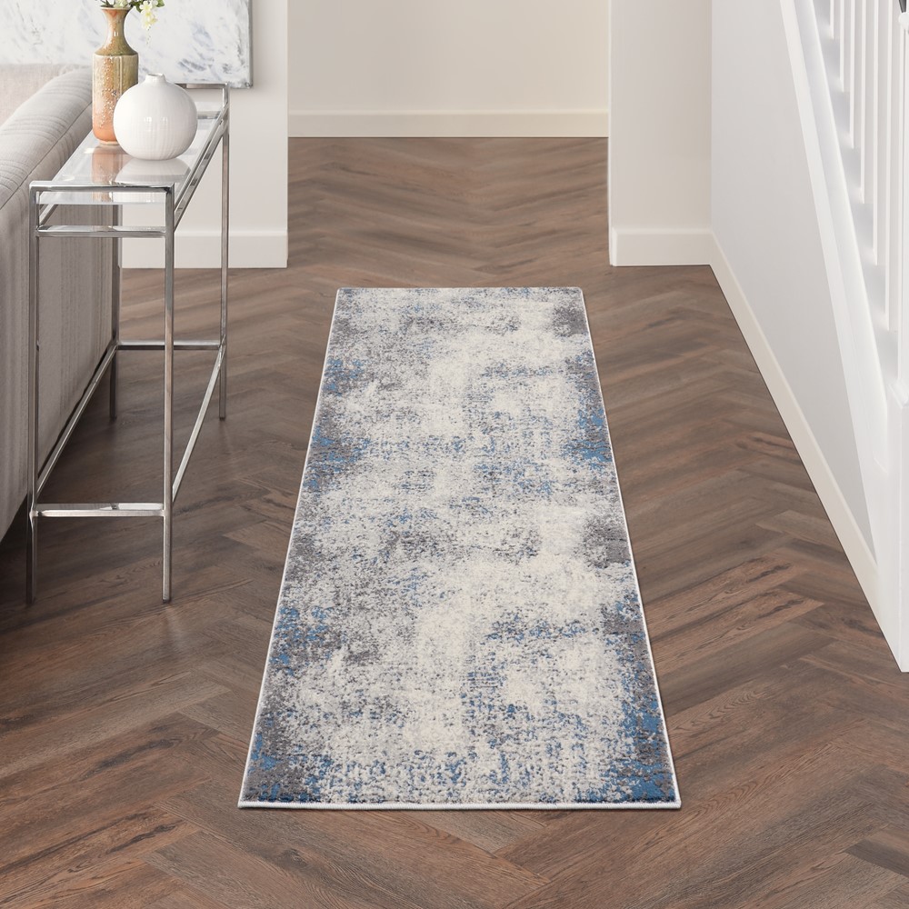 KI50 Grand Expressions GNE03 Runner Rugs by Kathy Ireland in Ivory Grey Blue